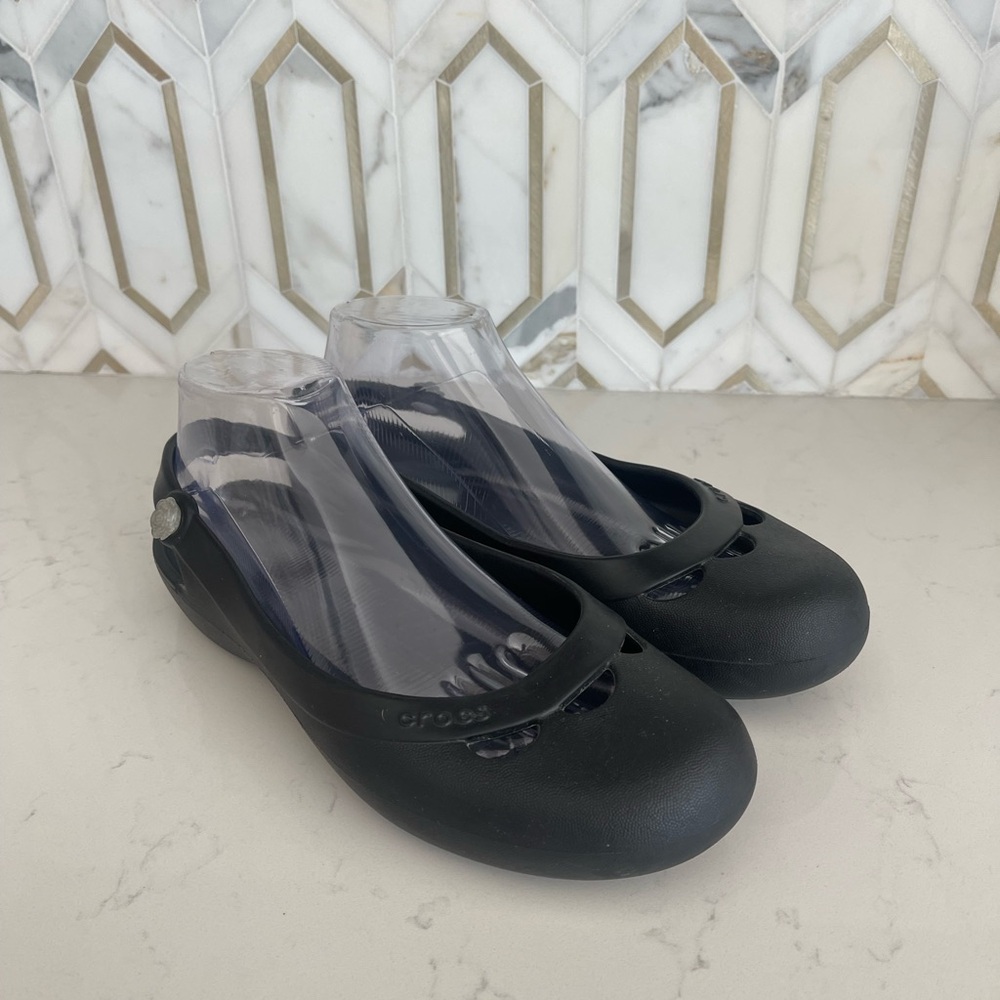Crocs Women’s Jayna Mary Jane Sandals Shoes Black Flats Heel Strap Size W 10